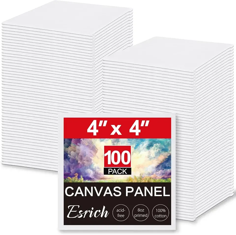 ESRICH Canvas Boards for Painting, 100 Pack Canvases for Painting 4x4 100% Cotton Small Paint Canvas Primed Acid Free Mini Blank Canvas Panels for Oil Paint,Watercolor,Acrylic Paint,Gouache&Tempera.