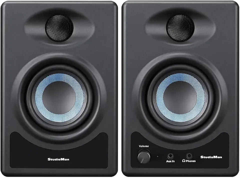 StudioMan MS3 2-Way Near Field Active Studio Monitor Speaker for Hi-Fi Audio,Desktop Computer,Near Field Music Production,3.5-Inch, 50W,Black,Pair
