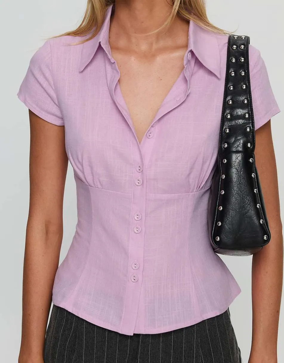 Princess Polly Cottesloe button through fitted short sleeve shirt in pink