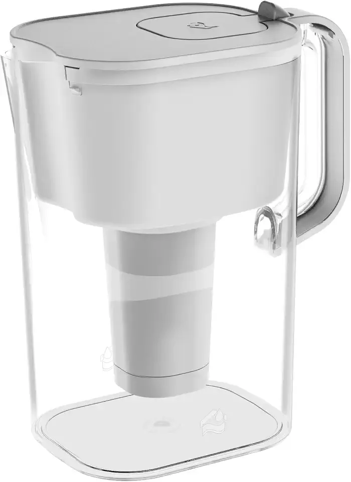 HOMEWATER 10-Cup Pitcher Filter (White) – BPA-Free, High-Capacity 2.4L Pitcher with Fast-Flow Carbon Filter, Wide Mouth for Easy Pouring, Removable Filter Replacement, Locking Lid, and Dishwasher-Safe