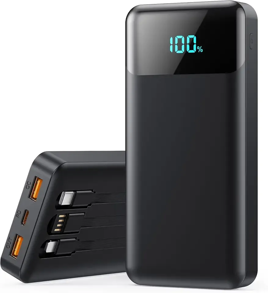 Portable Charger Power Bank 40800mAh with 3 Built-in Cables,25W Fast Phone Charging Portable Battery Pack,5 Outputs Travel Essentials Outdoor External Battery for iPhone 17/16,Galaxy Android etc-Black