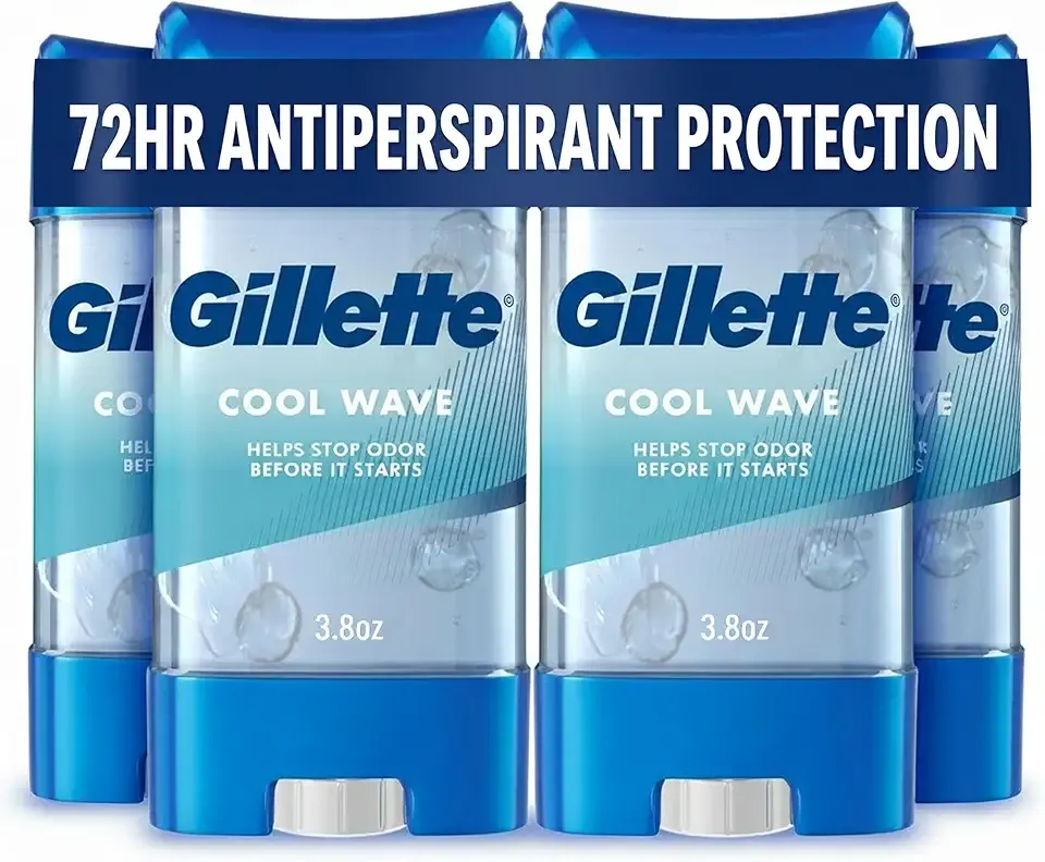 Gillette Antiperspirant and Deodorant for Men, 72hr Clinical Strength Sweat & Odor Protection, Long Lasting Freshness, Anti-White Mark Technology, Clear Gel, Cool Wave Scent, 3.8 oz (Pack of 4)