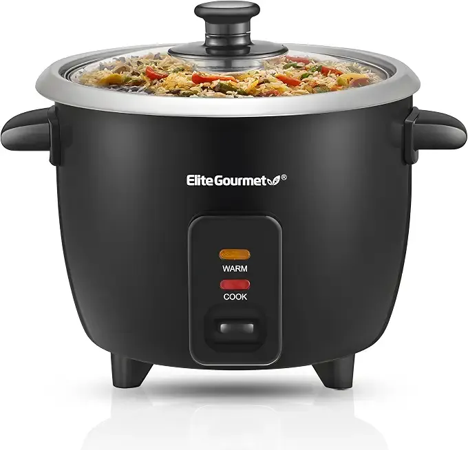 Elite Gourmet ERC003BX Rice Cooker, Keep Warm, Black, 6 Cups Cooked | 3 Cups Uncooked - Also Makes Soups, Stews, Grains and Hot Cereals for Versatile One-Pot Meals