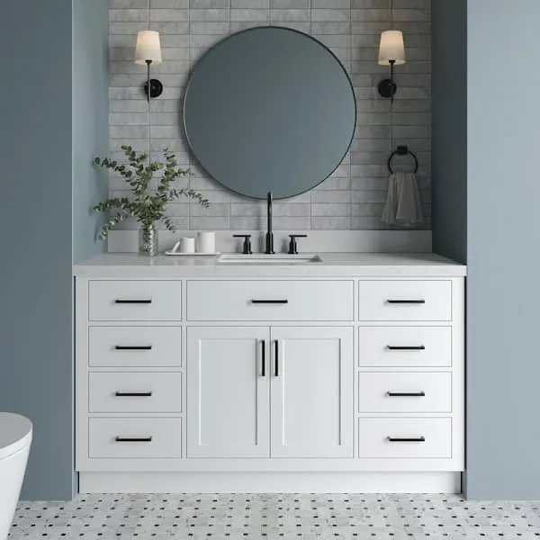 ARIEL Hepburn 60 in.​ Single Sink Freestanding Bathroom Vanity in White with Carrara White Quartz Top