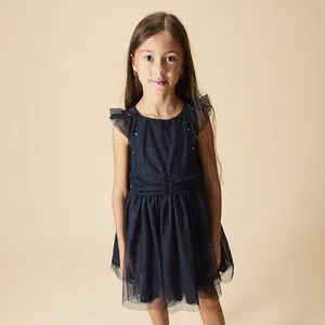 Robe de fête manches courtes en tulle pailleté pour fille