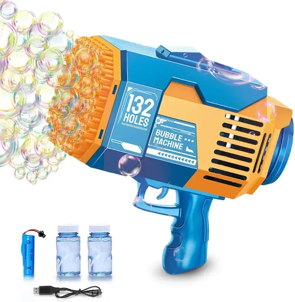 Upgraded 132 Holes Bubble Machine Gun,Bazooka Bubble Machine,Rocket Bubble Gun Bubble Machine,Summer Toys Bubble Blaster Maker for Kids, Wedding, Birthday(Blue)