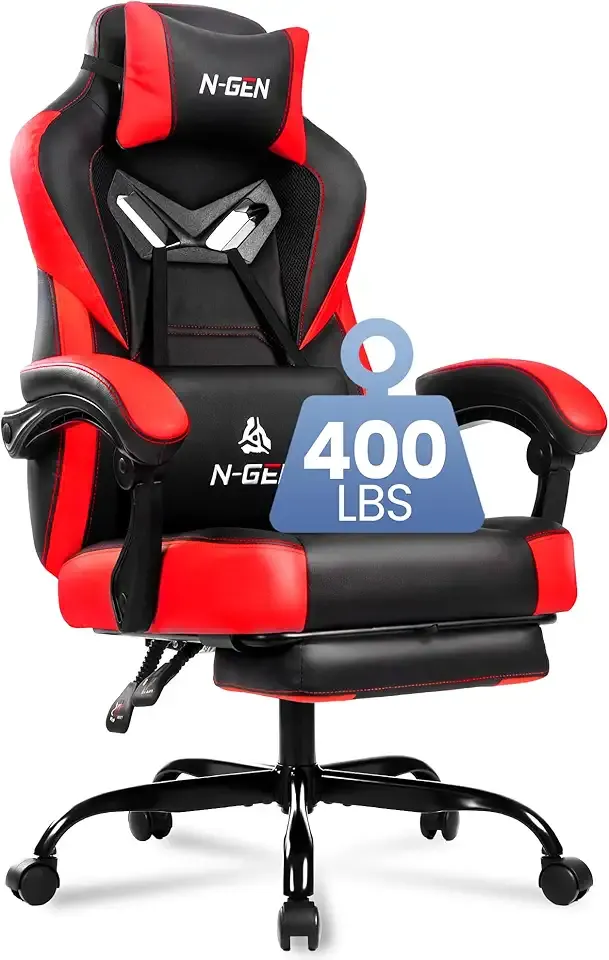 Gaming Chairs with Footrest, Big and Tall Gamer Chair with Headrest and Lumbar Support for Adults, Red