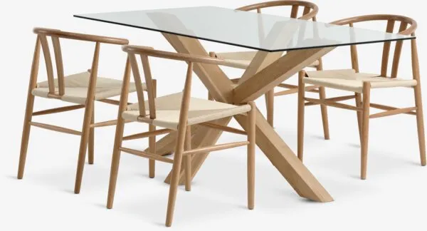 AGERBY L160 tafel nat. eiken + 4 GUDERUP stoelen naturel eik