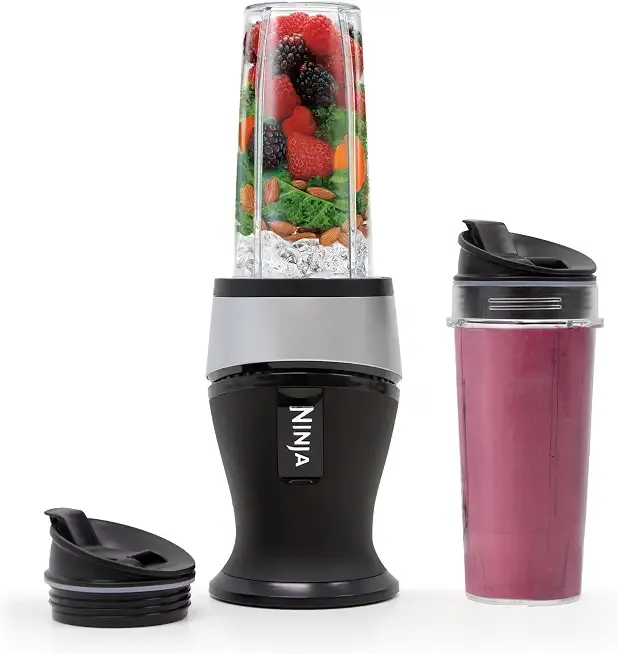 Fit Compact Personal Blender | For Smoothies, Shakes & Frozen Drinks | (2) 16-oz. To-Go Cups with Spout Lids | 700-Watt Countertop | Black | QB3001SS