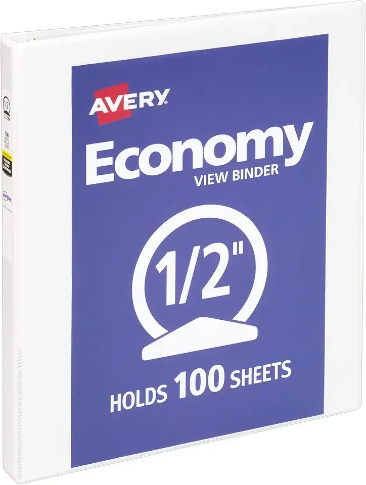 Avery Economy View 3 Ring Binder 1/2 Inch Round Rings, 1 White Binder (05706)