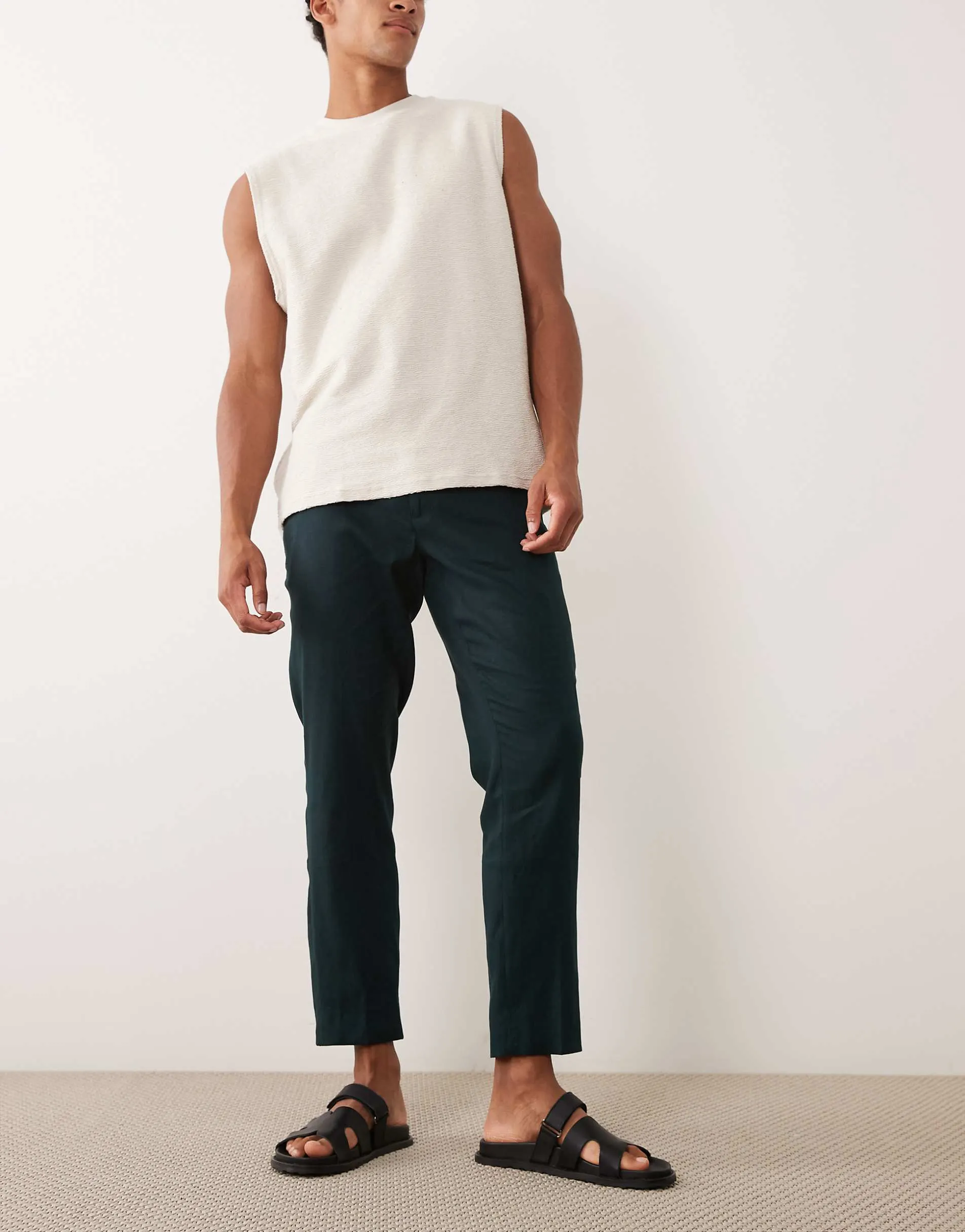 Mango linen mix straight leg trouser with adjustable waist