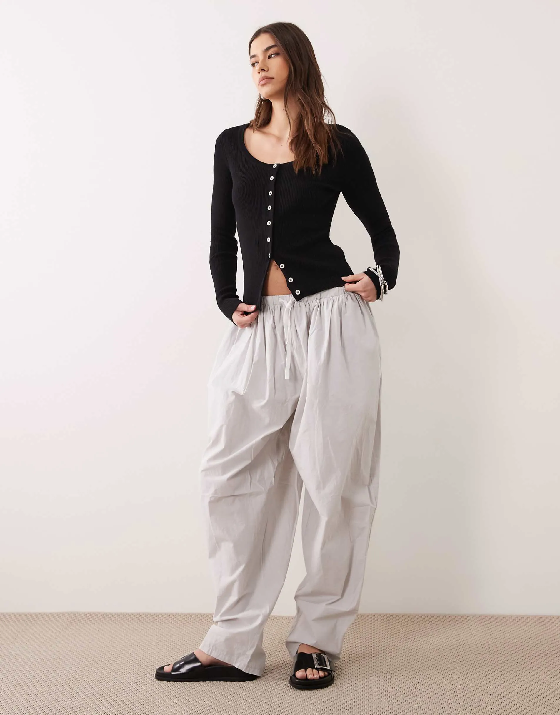 ASOS DESIGN cotton blend wide scoop cardigan with contrast buttons in black