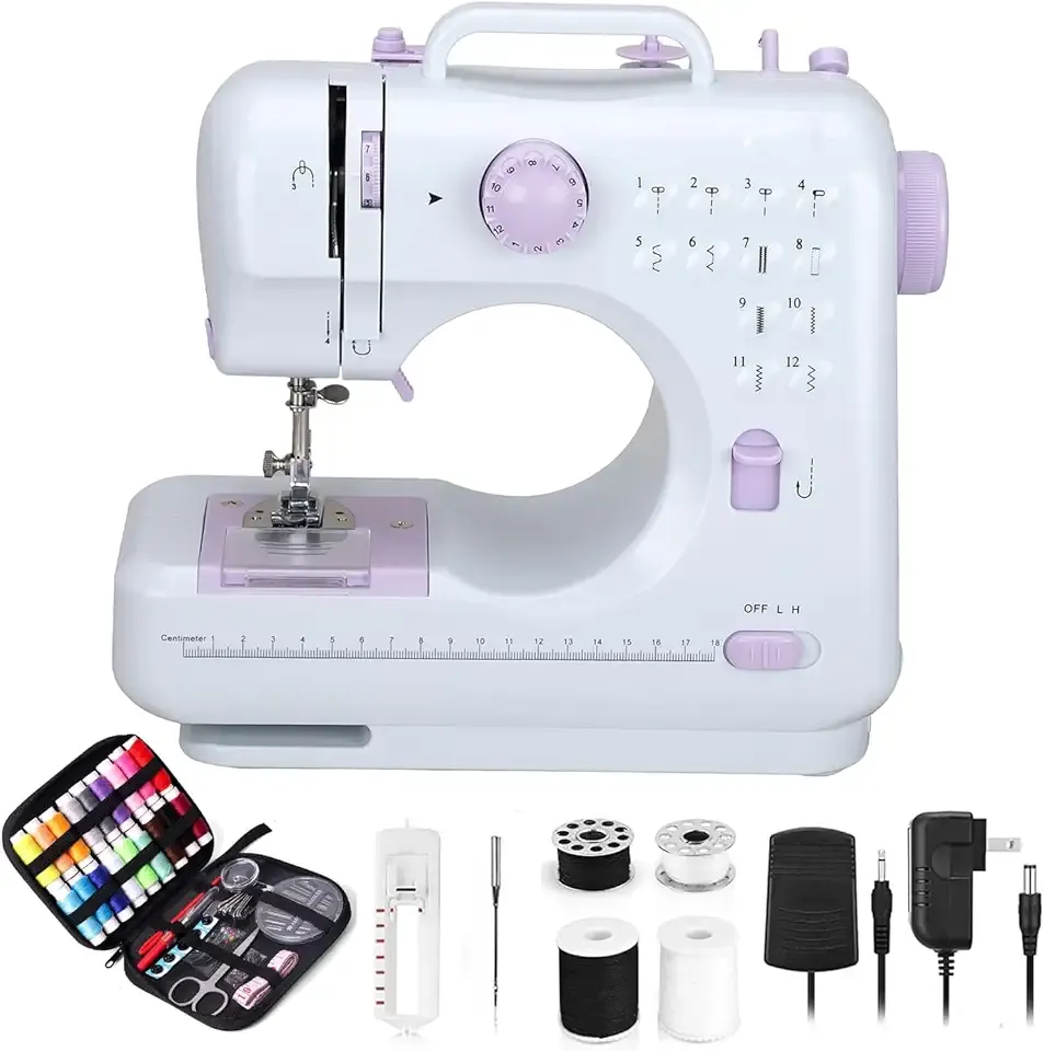 Portable Sewing Machine for Beginners - 12 Built-in Stitches with Accessory Kit, Compact Travel Design for Clothing Repairs, DIY Crafting & Emergency Fixes at Home