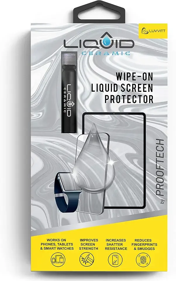 LIQUID CERAMIC Glass Screen Protector Scratch and Shatter Resistant Wipe On Nano Protection for All Phones Tablets Smart Watches for Up To 4 Devices - Bottle