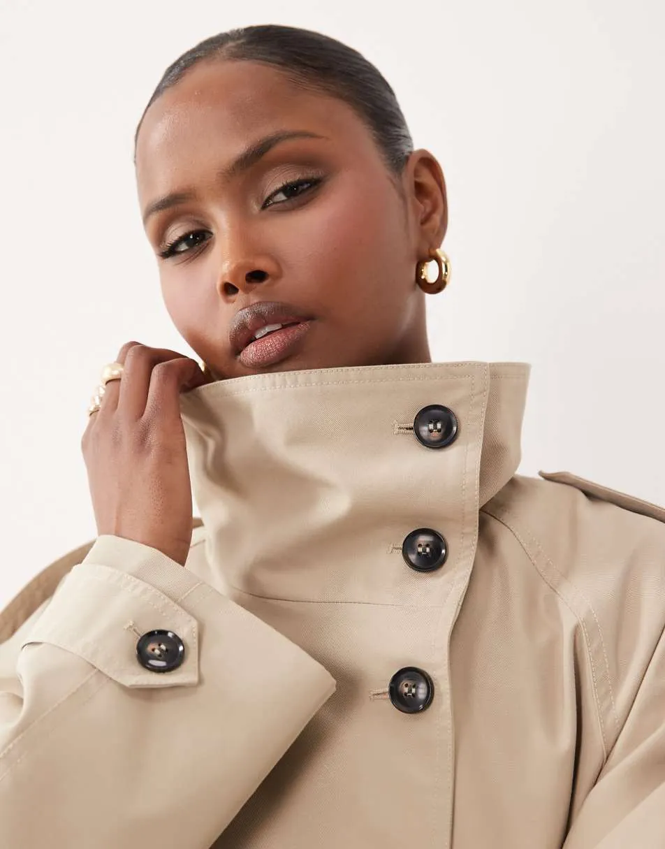 Gina Tricot high neck trench jacket in dark beige