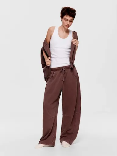 Chocolate Fleece Barrel Leg Track Pant