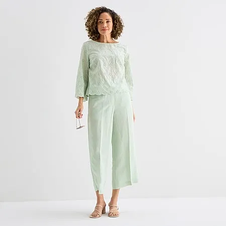 Liz Claiborne Linen Womens Wide Leg Mid Rise Cropped Pant
