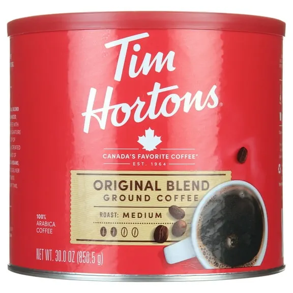 Tim Hortons Original Blend Ground Coffee, 100% Arabica Medium Roast, 30 oz Canister $22.94 76.5 ¢/oz