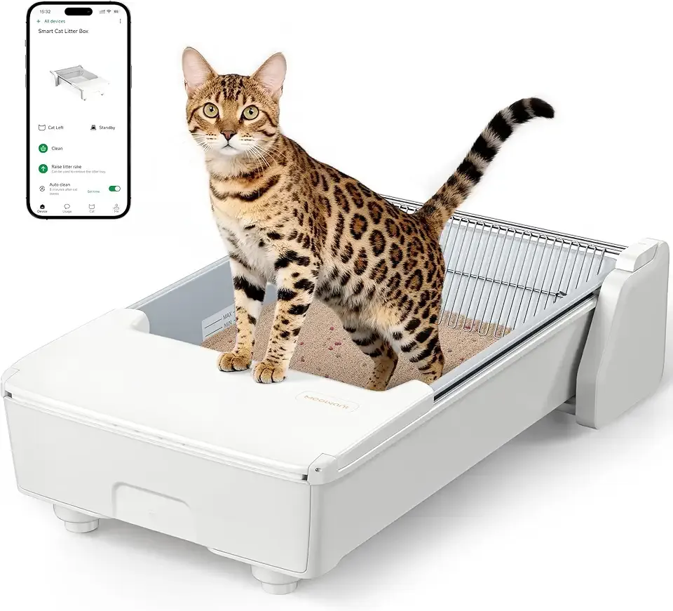 Meowant Automatic Litter Box, Self Cleaning Cat Litter Box with App Control, Open Top Cat Box for Multi Cats, Dual Rake, Works with Clumping Litter, Anti Pinch Safety Feature, Odor Control