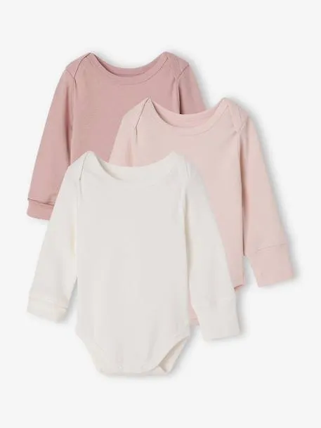 Lot de 3 bodies manches longues bébé fille - rose