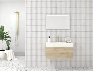 Avantarea Pack Mueble de baño con lavabo simple mármol y espejo + foco LED URANO COMPACTO calacata-bardolino 80CM
