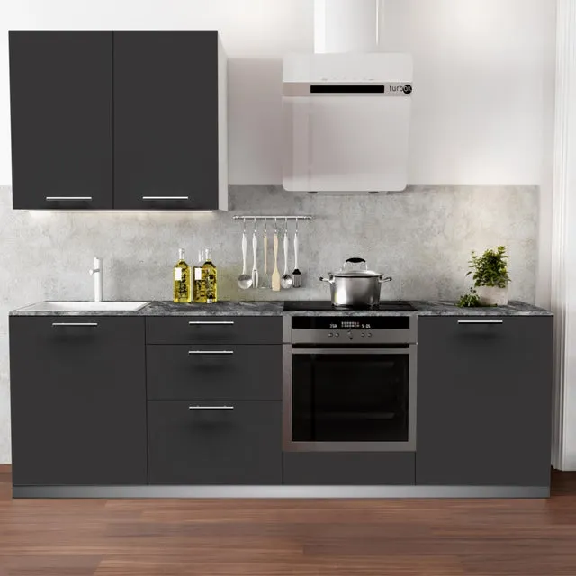 Cocina en kit Atenas antracita mate 240 cm con 1 módulo alto + 4 módulos bajos