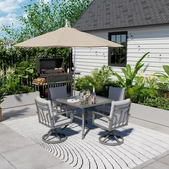 HAPPATIO 5-Piece Patio Outdoor Dining Set - All Aluminum Outdoor Patio Table and Chairs Set for 4 includes 1 Square Dining Table and 4 Swivel Dining Chairs, Patio Outdoor Dining Set for Lawn, Garden