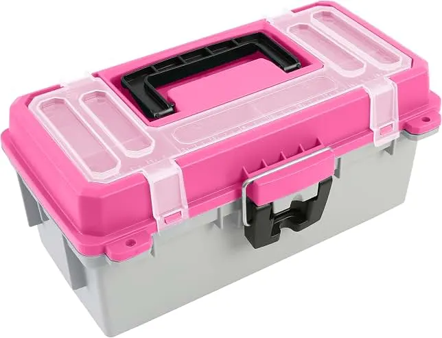 Sheffield 12288 13" Made in USA Tackle Box w/Lift Out Tray & Deep Storage | 8 Compartments, Embossed 10” Ruler on Lid, 2 Locking Options, Works as Toolbox or Craft Organizers, Water Resistant