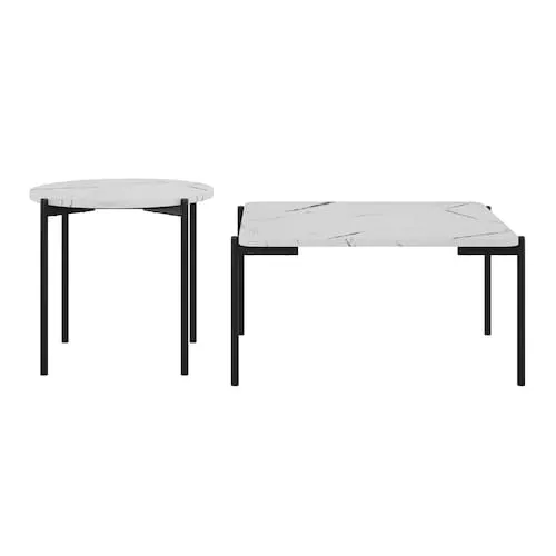 CorLiving White Marble Coffee and Side Table Set