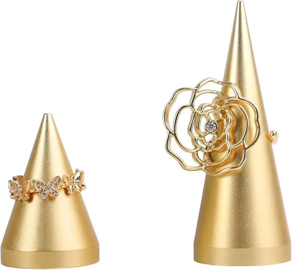 GemeShou 2pcs Gold Ring Display - Wedding Ring Holder for Nightstand, Height 2" and 3.1"