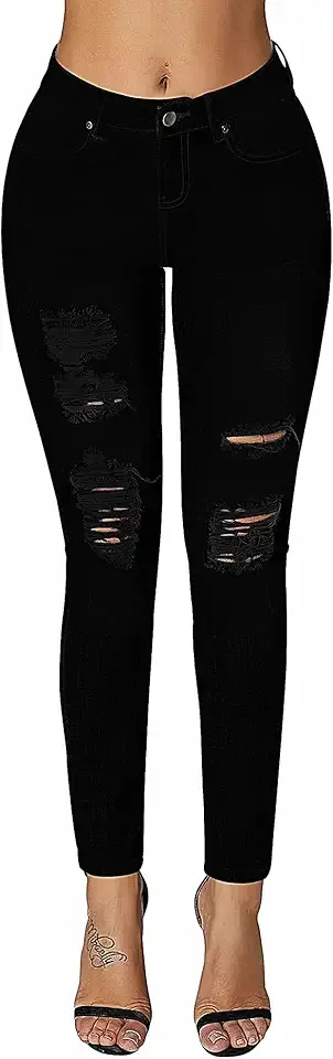 Women's Essentials Ripped Mid Rise Destroyed Skinny Jeans