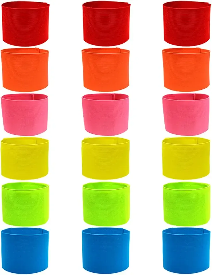 18 Pieces Multiple Colour Football Soccer Captain's Armbands,Elastic Adjustable Armbands Funeral Mourning Band Anti-Drop Armbands for Multipurpose Use,DIY,Sport Team Badges