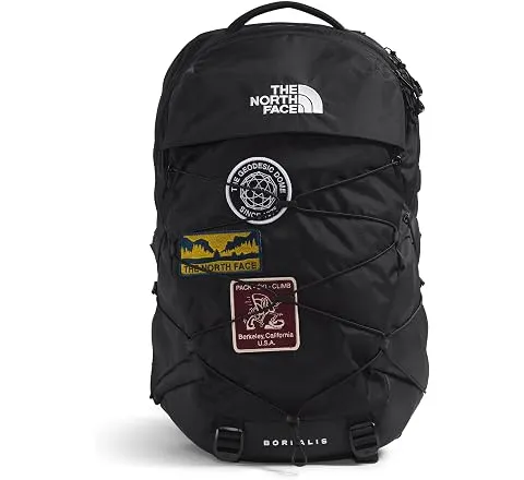The North Face Borealis Laptop Pack, Blk U Borealis Patch/Wht, OSFA | Water Repellent, Laptop Sleeve, Large Main Compartment