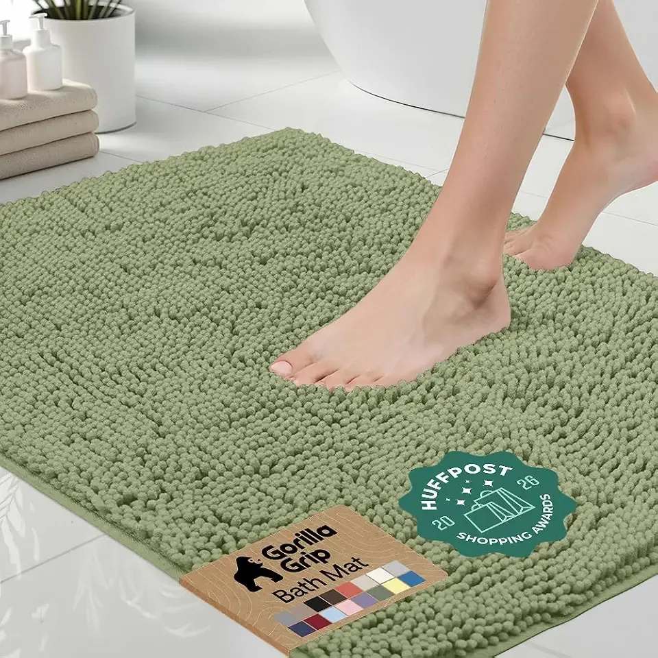 GORILLA GRIP Bath Rug Mat for Bathroom, Absorbent Chenille 24x17 Sage Green | Soft Thick Quick Dry Microfiber Mats, Rubber Backing, Machine Washable Tub and Shower Floor Rugs, Home Decor Essentials