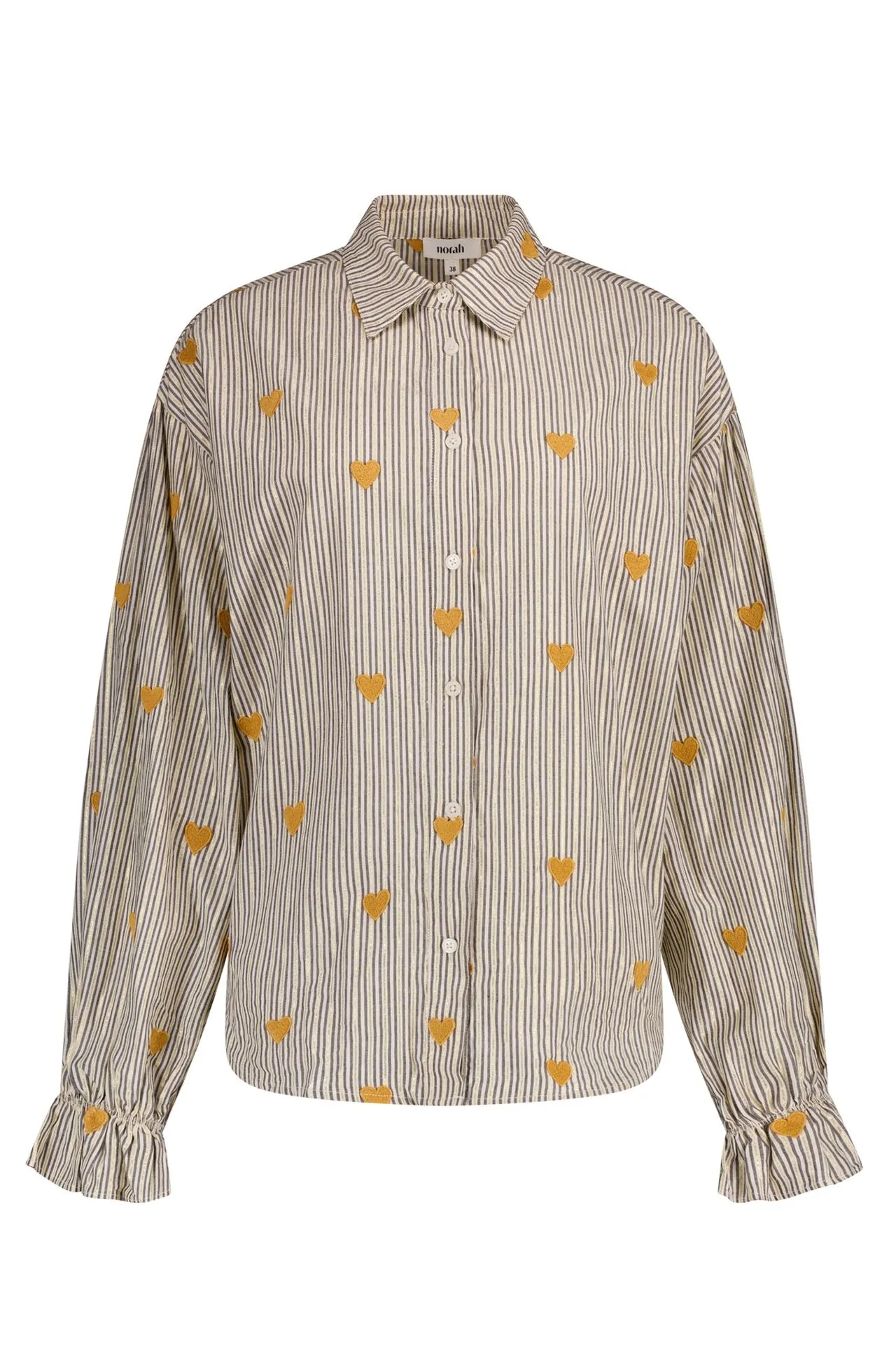 Ecru/blauw gestreepte blouse met hartjes