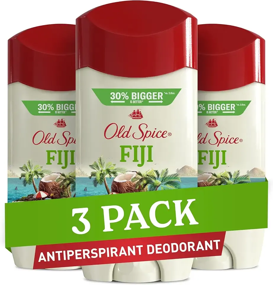 Old Spice Men's Antiperspirant & Deodorant, 24/7 Lasting Freshness, Advanced Sweat & Odor Protection with Skin Conditioners, Invisible Solid, Fiji with Palm Tree Scent, 3.4 oz (Pack of 3)