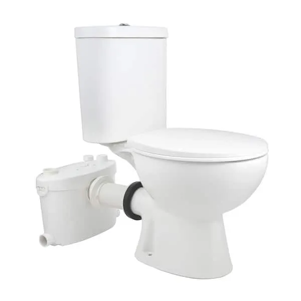 Findepot Rear Mount 2 Piece 1.​0/​1.​6 Dual Flush Round Macerating Toilet in White Seat Included, with 600W Macerator Pump