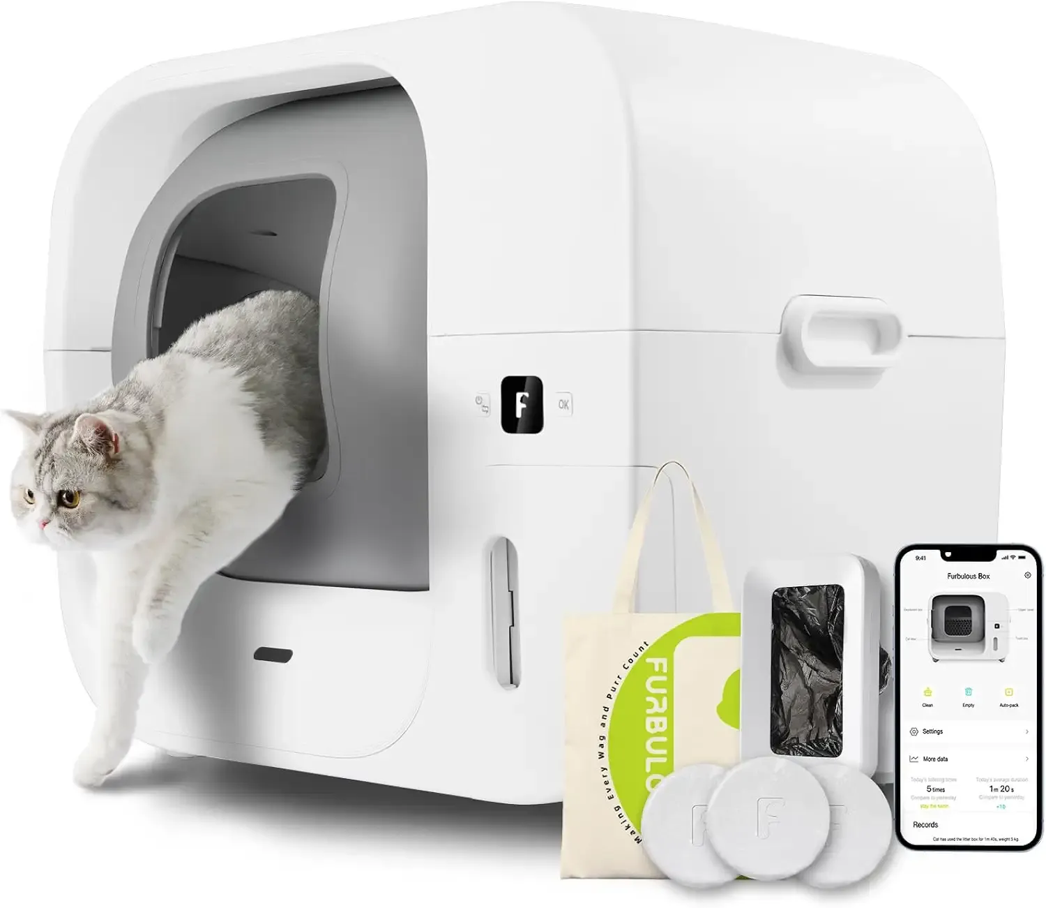 Furbulous True Odor-Free Automatic Cat Litter Box with Self-Pack and Refill System, APP Control, Self Cleaning and Packing Litter Box with Extra Large Space for 3.3-22 lbs Cats, Upgraded
