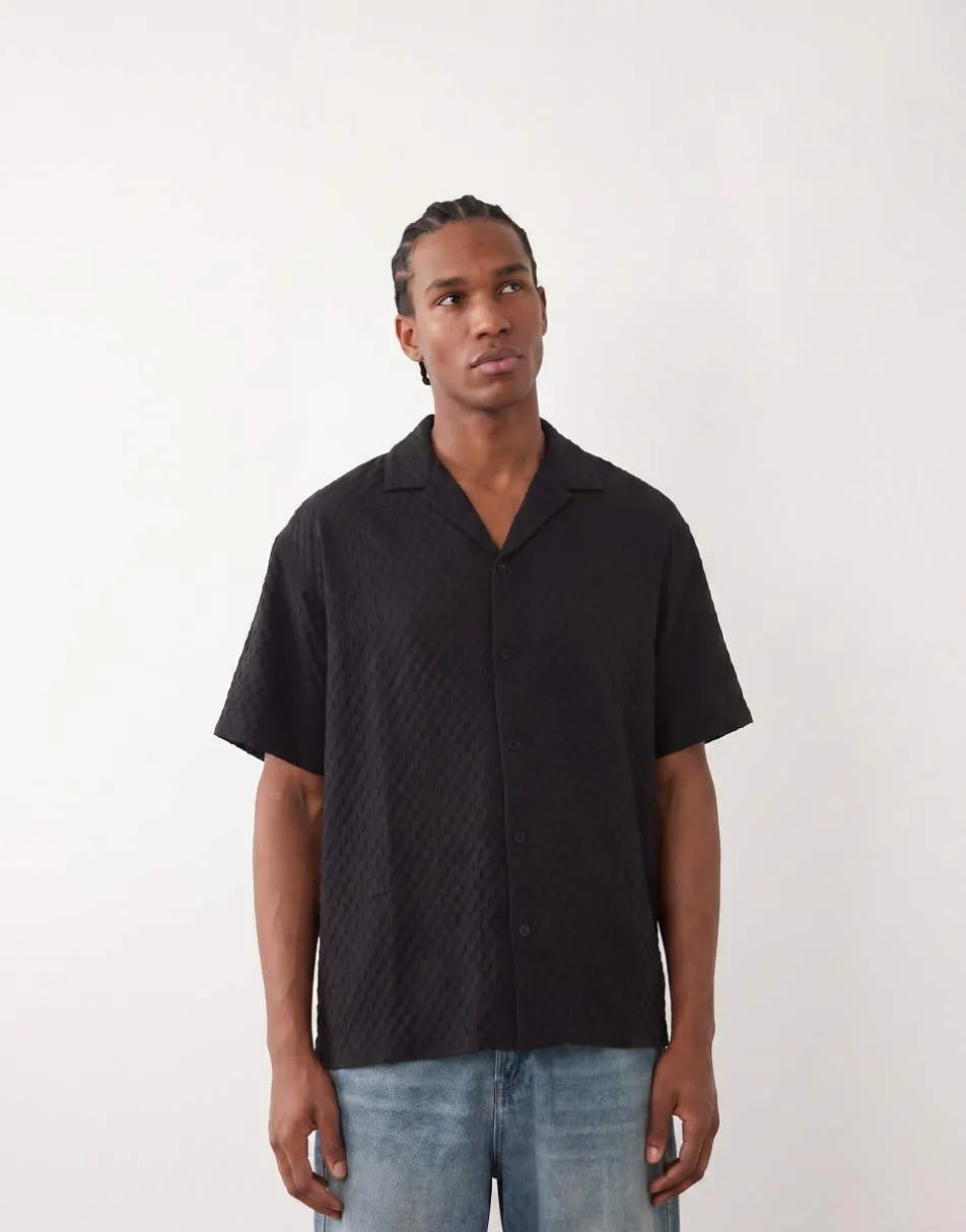 Jack & Jones textured resort shirt in black