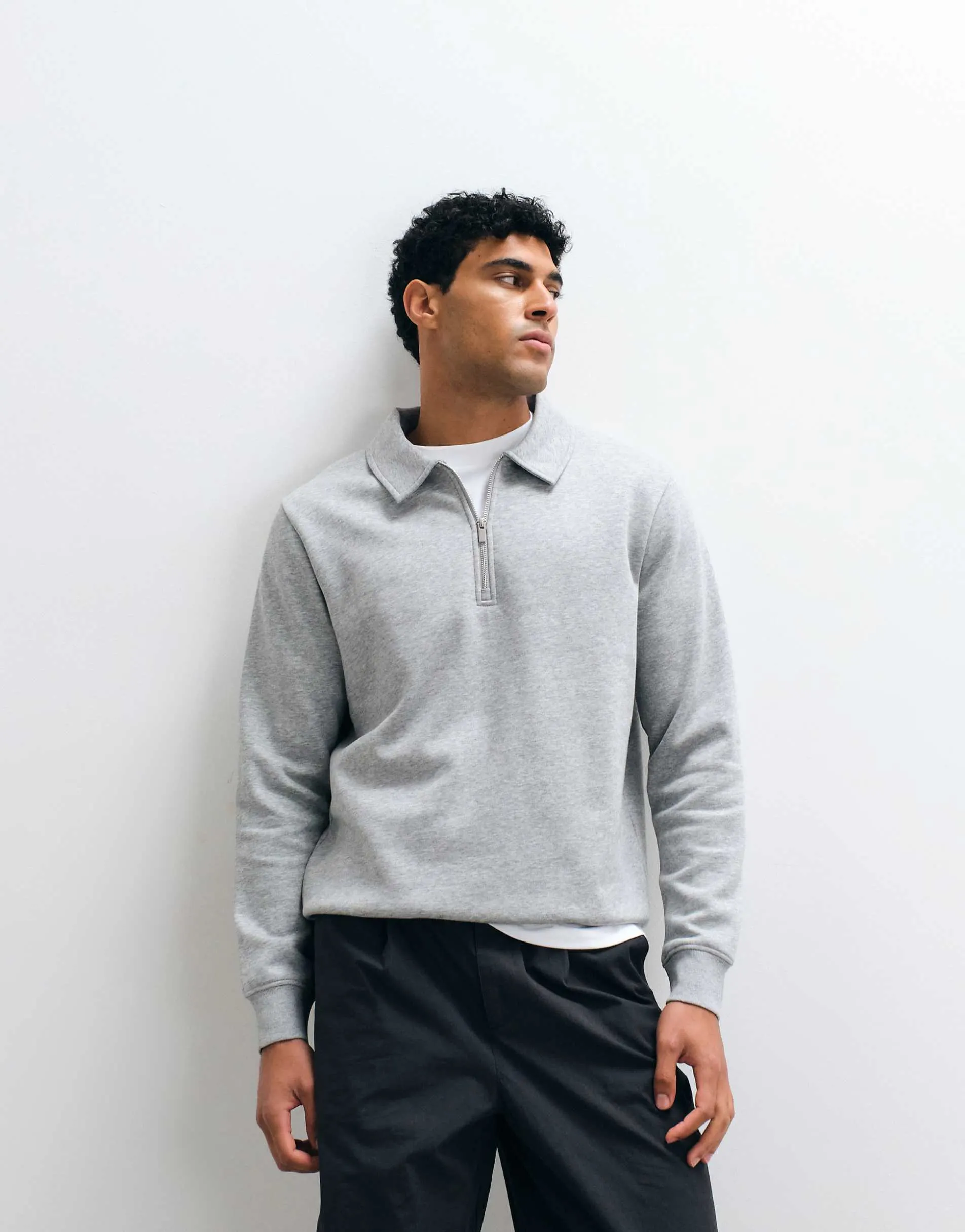 ASOS DESIGN quarter zip in grey marl