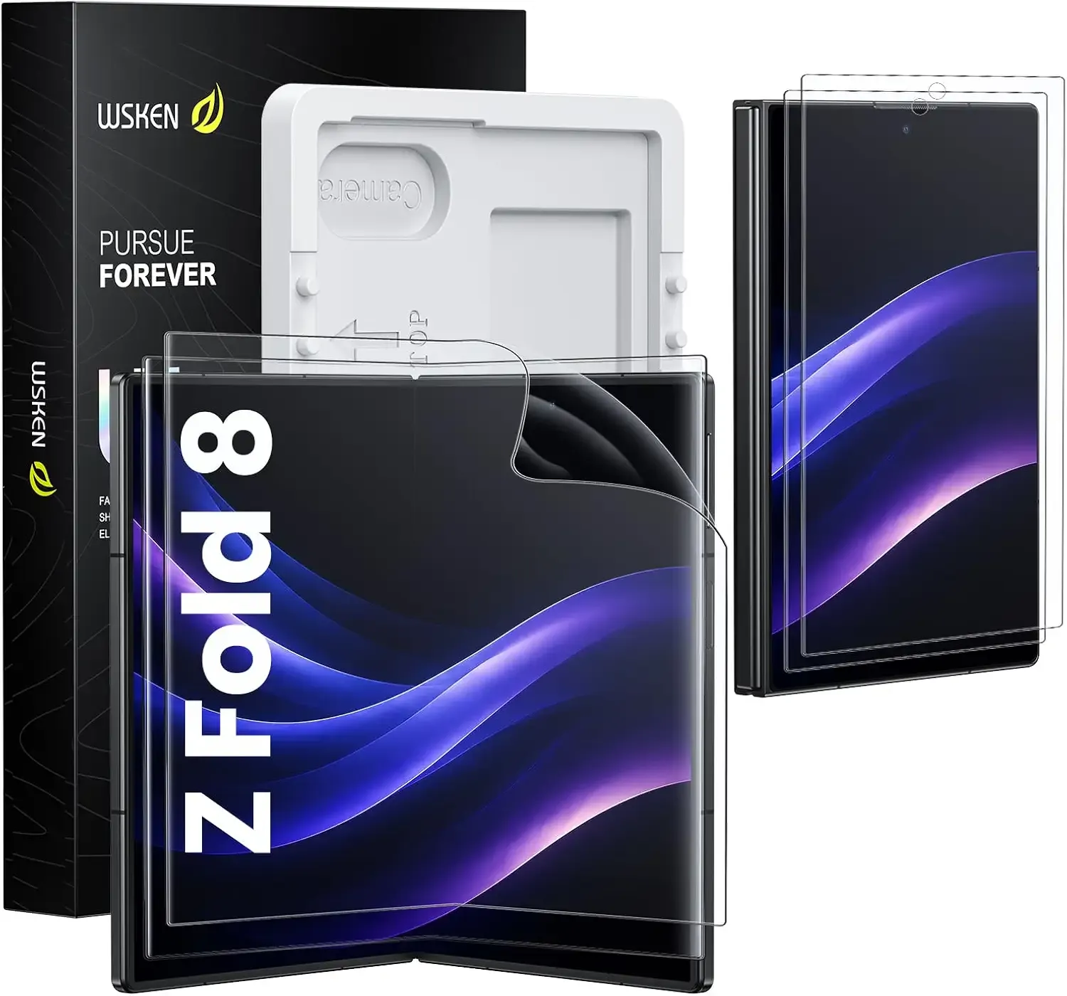 WSKEN for Samsung Galaxy Z Fold 8 Screen Protector - Easily Install | 2 Pack Inside TPU Film + 2 Pack Front 9H Tempered Glass, Auto Alignment Frame, Crease Resistant, Self-Healing