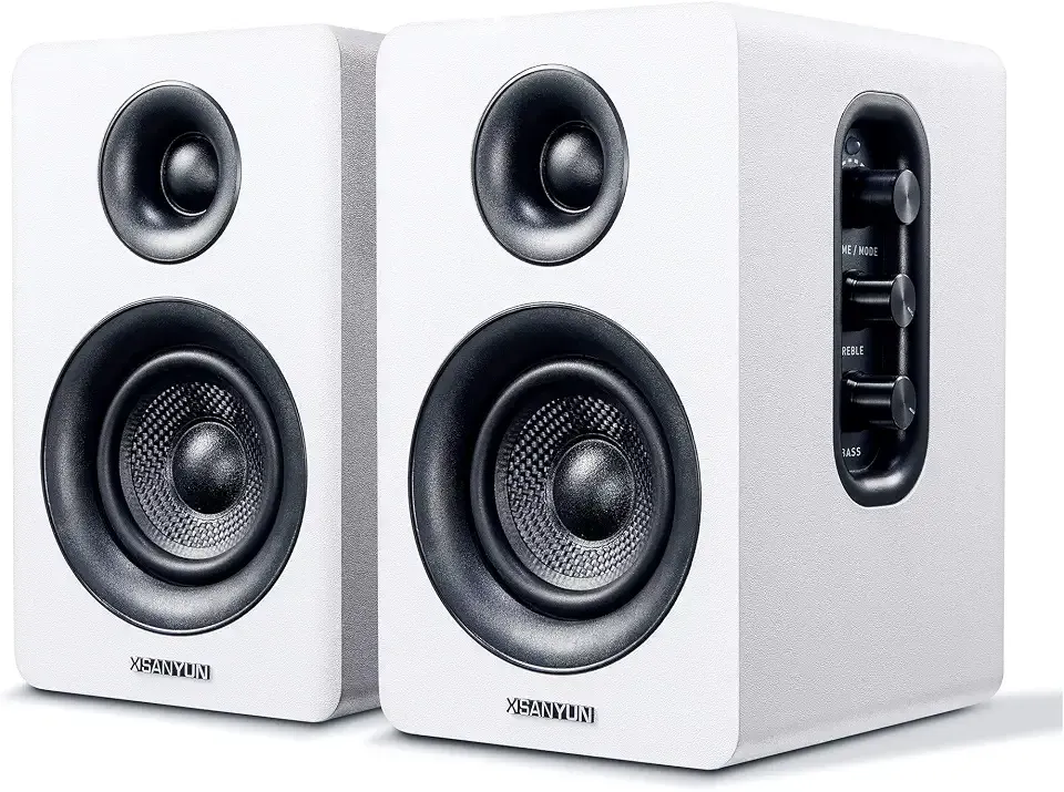 Sanyun SW208 3" Active Bluetooth 5.0 Bookshelf Speakers – 60W Carbon Fiber Speaker Unit - Built-in 24bit DAC Dynamic 3D Surround Sound 2.0 Computer PC Monitor Gaming (Pair, White)