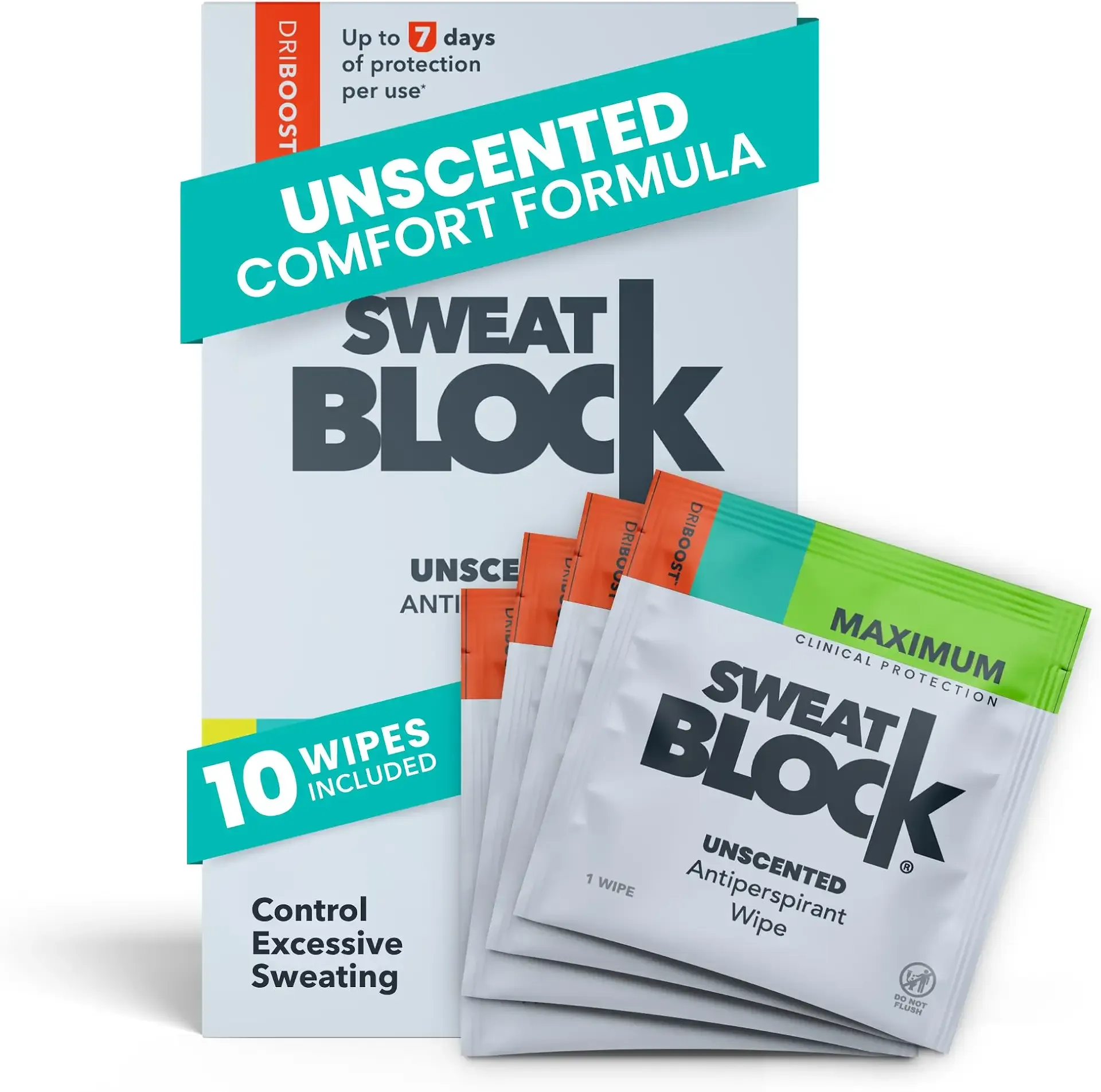 SweatBlock Original Clinical Strength Antiperspirant Wipes – Stops Excessive Sweat Up to 7 Days | Hyperhidrosis Treatment for Men & Women (10 Count - Unscented)