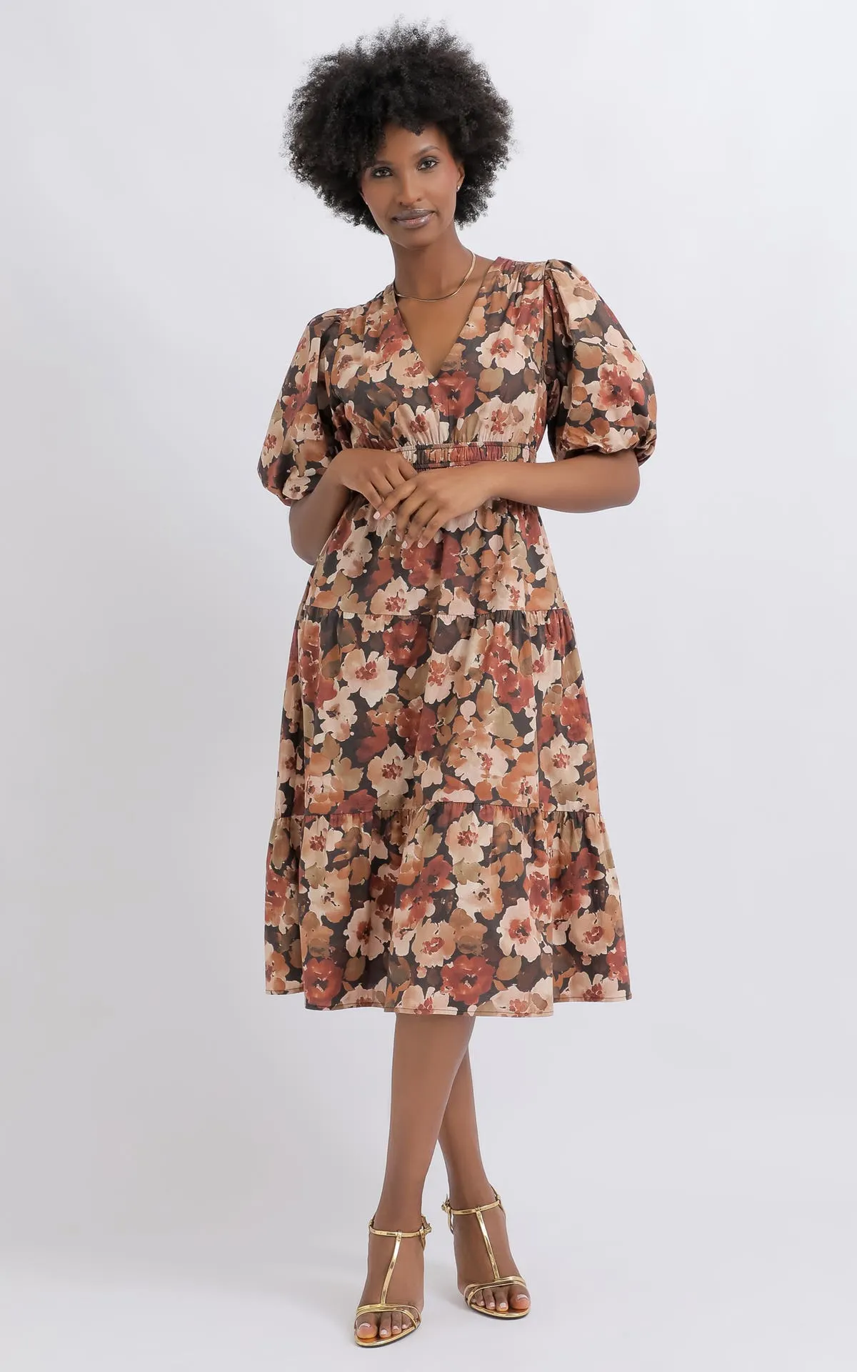 Cotton Poplin Puff Sleeve Dress
