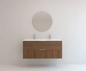 Pack mueble de baño Mapau SAVART nogal 120 cm + doble lavabo + espejo circular