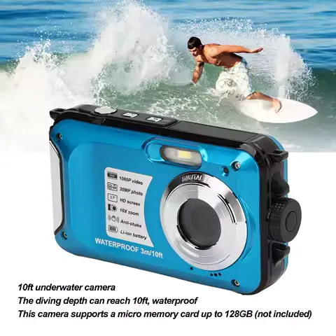 10ft Underwater Camera Waterproof Digital Camera 1080P 30MP 16X 10FT Underwater Camera for Snorkeling Camping Underwater Camera
