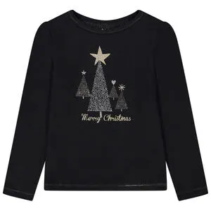 T-shirt manches longues print fantaisie pailleté pour fille