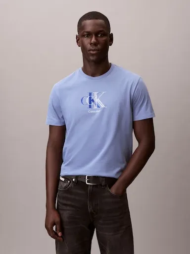Calvin Klein 30S Double Ck Graphic Tee In Dusty Sailor Blue