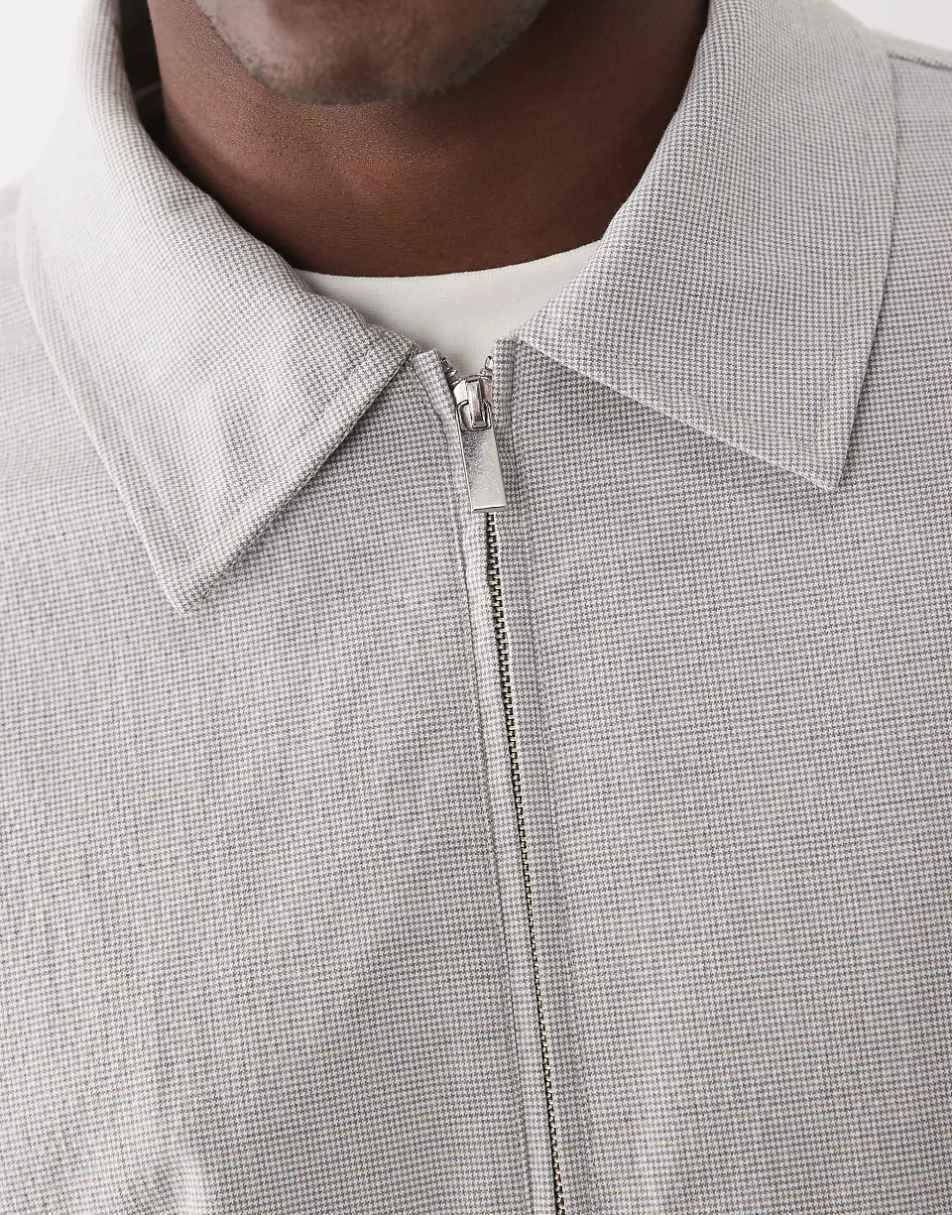ASOS DESIGN smart co-ord oversized Harrington jacket in light grey seersucker