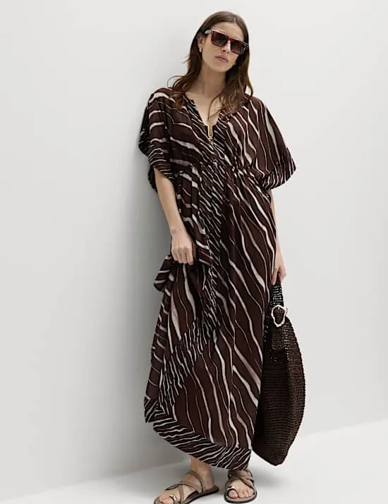 Maxi-Kaftan aus reiner Baumwolle mit Tiermuster